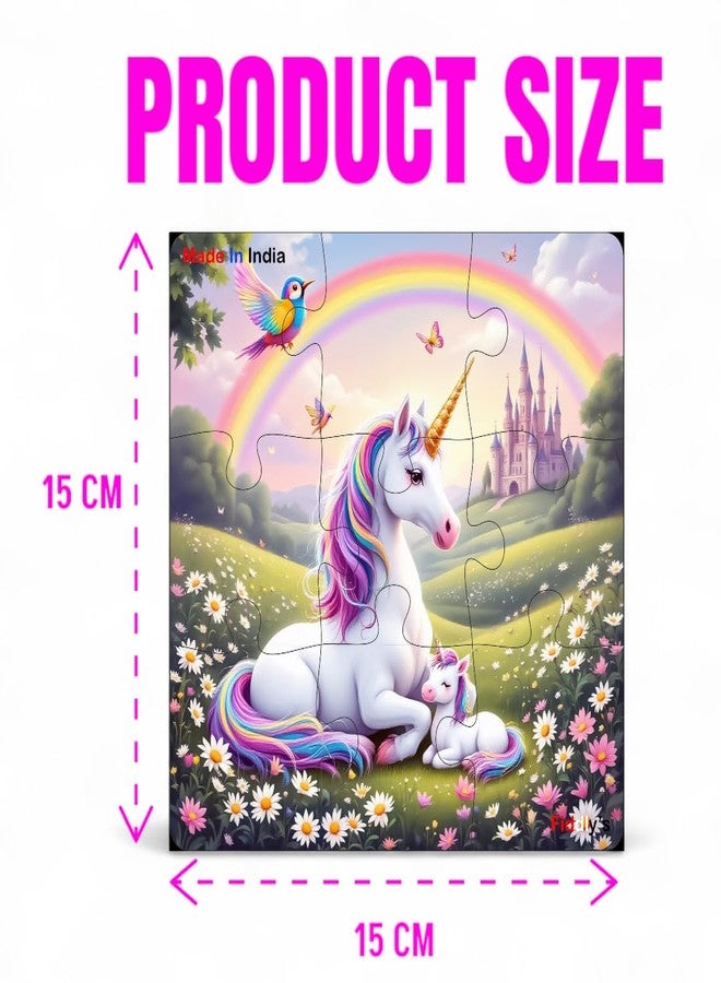 فيدلايز ألعاب أحجية الصور المقطوعة الخشبية ذات الطبقة الواحدة من فيدليز للأطفال - 9 قطع، مناسبة للأعمار من 3 إلى 6 سنوات، للبنات والأولاد، أحجية صور مقطوعة على شكل حيوانات (عبوة من 4 قطع: وحيد القرن والأميرة) - Image 2